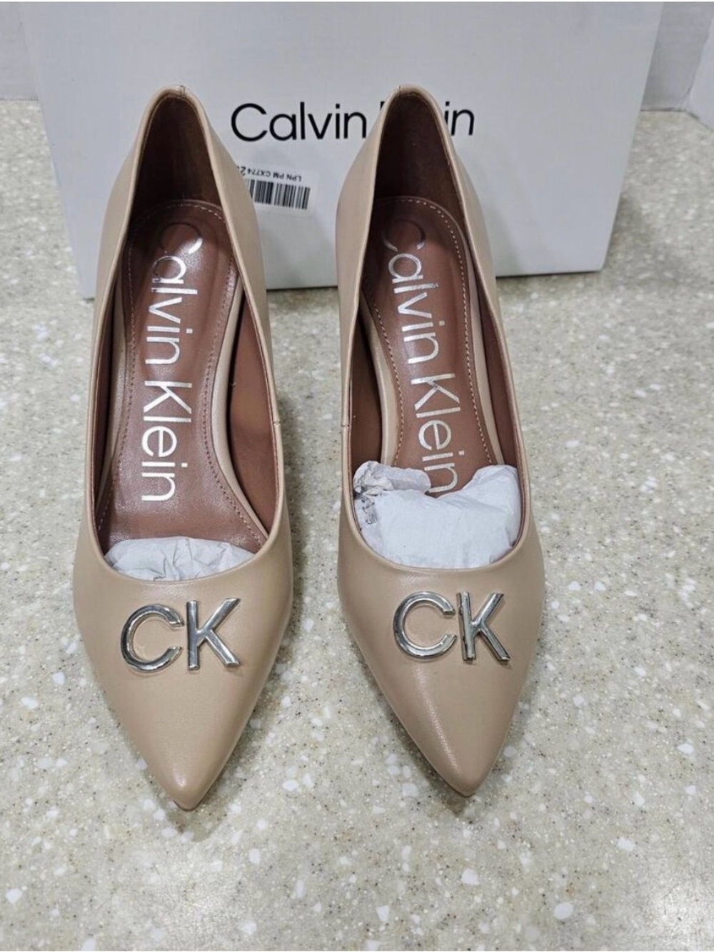 Calvin Klein Women's Nude Pointed-Toe Heels with CK Emblem